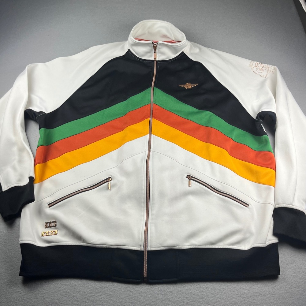 Rocawear Mens 3XL Colorblock Track Jacket White Black Green Orange Zip Up Y2K